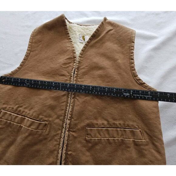 Carhartt Vest Men Large Duck Sherpa Lined Denim Work Zip Made USA Vintage Tan - Picture 7 of 9